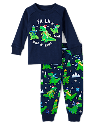 Baby And Toddler Boys Glow Christmas Dino Snug Fit Cotton Pajamas