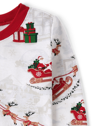 Pyjamas en coton ajustés assortis pour enfants, motif traîneau du Père Noël