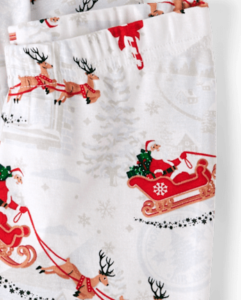 Pyjamas en coton ajustés assortis pour enfants, motif traîneau du Père Noël