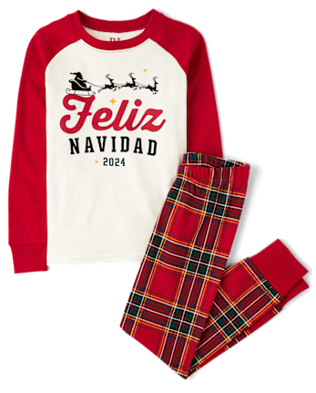 Unisex Kids Matching Family Feliz Navidad 2024 Snug Fit Cotton Pajamas