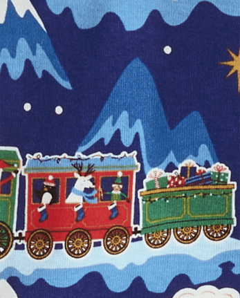 Pijamas de algodón unisex para bebés y niños pequeños Glow Christmas Train Snug Fit