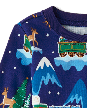 Pijamas de algodón unisex para bebés y niños pequeños Glow Christmas Train Snug Fit