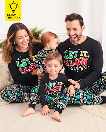 Pijamas de algodón unisex para bebés y niños pequeños con luces navideñas brillantes a juego