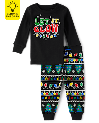 Pijamas de algodón unisex para bebés y niños pequeños con luces navideñas brillantes a juego