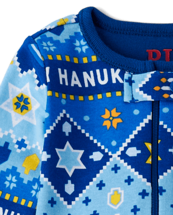 Baby And Toddler Matching Family Hanukkah Snug Fit Cotton Footed One Piece Pajamas