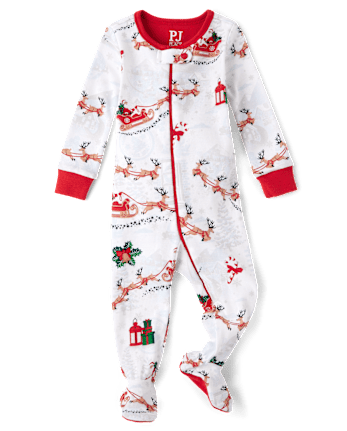 Unisex Baby And Toddler Matching Family Santa Sleigh Snug Fit Cotton Footed One Piece Pajamas