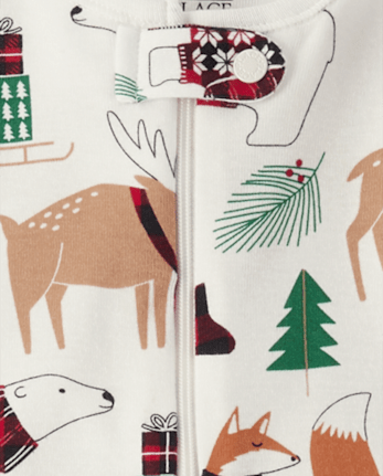 Pyjama une pièce en coton assorti pour bébé et tout-petit, motif animaux de la famille, coupe ajustée, avec pieds intégrés