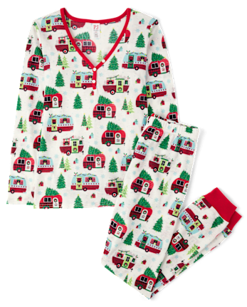 Womens Matching Family Camper Thermal Henley Pajamas