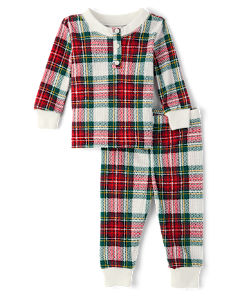 Pijamas Henley Térmicos A Cuadros Familiares A Juego para Bebés Y Niños Pequeños Unisex