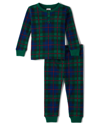 Unisex Baby And Toddler Matching Family Tartan Plaid Thermal Henley Pajamas