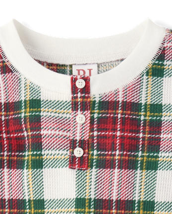 Kids Matching Family Plaid Thermal Henley Pajamas