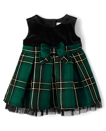 Baby Girls Matching Family Plaid Velour Fit And Flare Dress