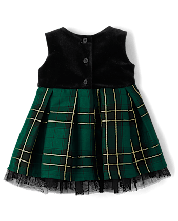 Baby Girls Matching Family Plaid Velour Fit And Flare Dress