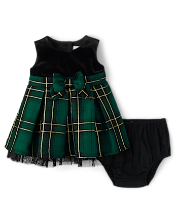 Baby Girls Matching Family Plaid Velour Fit And Flare Dress