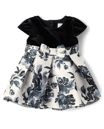 Baby Girls Floral Velour Fit And Flare Dress