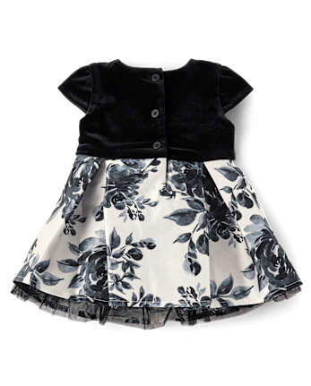 Baby Girls Floral Velour Fit And Flare Dress