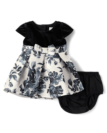 Baby Girls Floral Velour Fit And Flare Dress