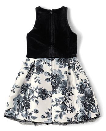Girls Floral Velour Fit And Flare Dress