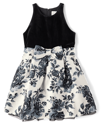 Girls Floral Velour Fit And Flare Dress