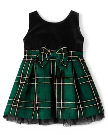 Toddler Girls Matching Family Plaid Velour Fit And Flare Dress