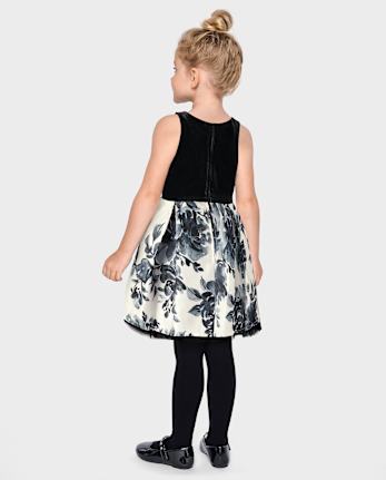 Toddler Girls Floral Velour Fit And Flare Dress