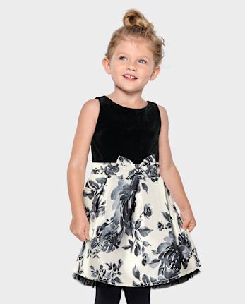 Toddler Girls Floral Velour Fit And Flare Dress