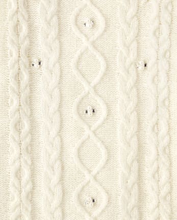 Girls Long Sleeve Beaded Cable Knit Sweater Dress WHITE DAISY The Children s Place