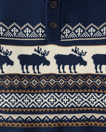 Boys Moose Fairisle Mock Neck Sweater