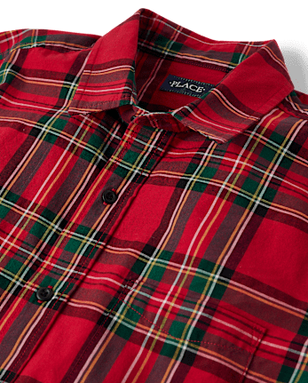 Mens Matching Family Plaid Poplin Button Up Shirt