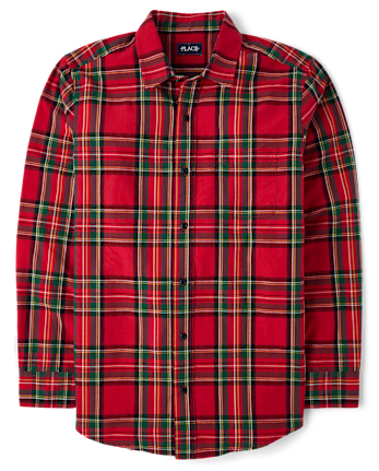 Mens Matching Family Plaid Poplin Button Up Shirt
