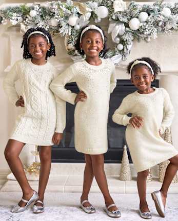 Baby And Toddler Girls Long Sleeve Sequin Sweater Dress WHITE The Children s Place