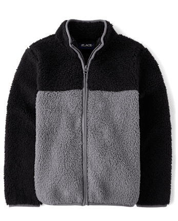 Veste Sherpa Zip Up à contraste de couleurs pour garçons