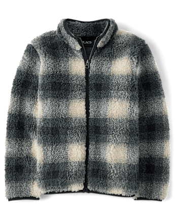 Boys Print Sherpa Zip Up Jacket