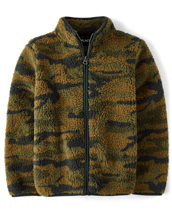 Boys Print Sherpa Zip Up Jacket