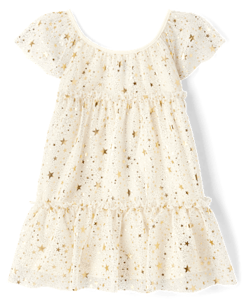 Baby And Toddler Girls Foil Star Mesh Tiered Dress