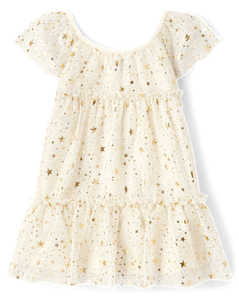 Baby And Toddler Girls Foil Star Mesh Tiered Dress