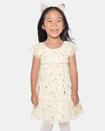 Baby And Toddler Girls Foil Star Mesh Tiered Dress