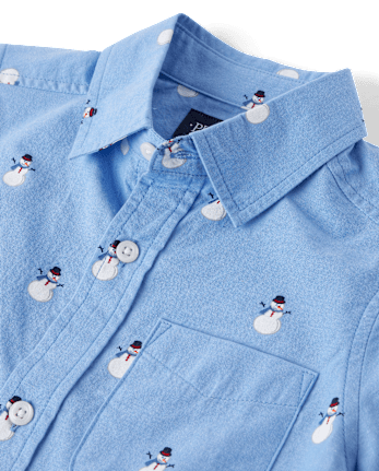 Boys Print Poplin Button Up Shirt