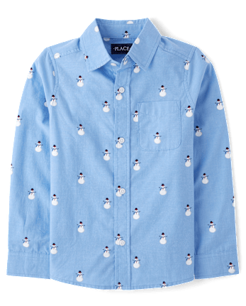 Boys Print Poplin Button Up Shirt