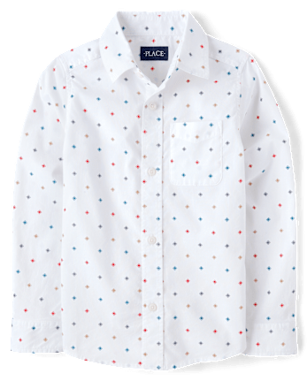 Boys Print Poplin Button Up Shirt
