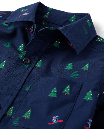 Boys Print Poplin Button Up Shirt