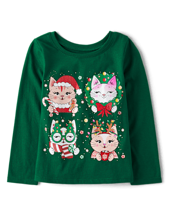 Baby And Toddler Girls Christmas Cat Graphic Tee