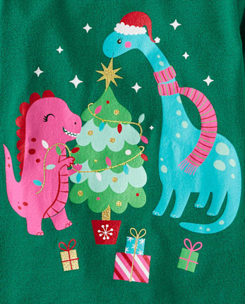Baby And Toddler Girls Christmas Dino Graphic Tee