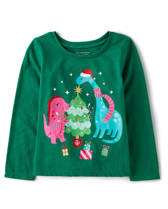 Baby And Toddler Girls Christmas Dino Graphic Tee