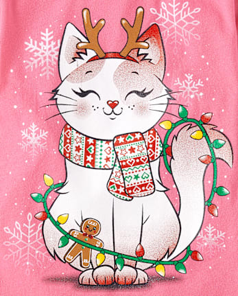 Baby And Niños pequeños Niña Cat Christmas Lights Camisetas estampadas