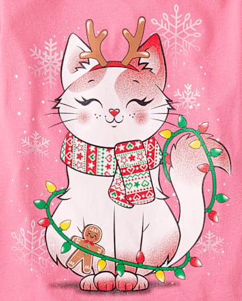 Girls Long Sleeve Cat Christmas Lights Graphic Tee ALLUREPINK The Children s Place