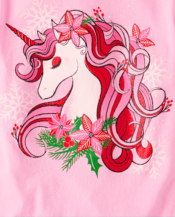 Girls Christmas Unicorn Graphic Tee