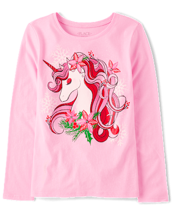 Girls Christmas Unicorn Graphic Tee