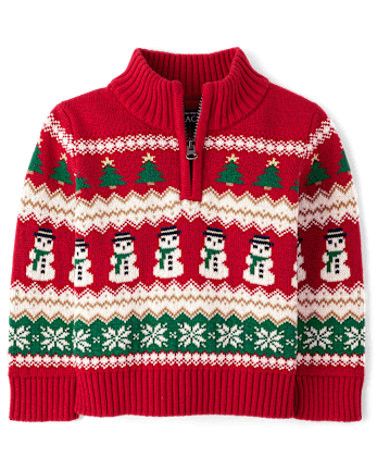 Baby And Toddler Boys Matching Family Long Sleeve Christmas Fairisle Half Zip Sweater CLASSICRED The Children s Place