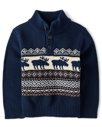 Baby And Toddler Boys Moose Fairisle Mock Neck Sweater